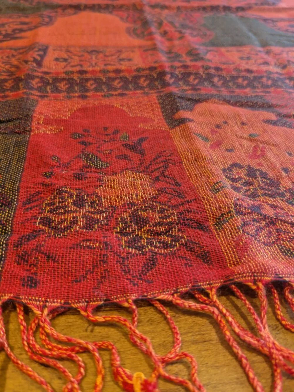 Pashmina Scarf Shawl Orange Rust Paisley Jamawar Jacquard Woven Fringe Wrap OS